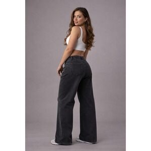 FIT JEANS Womens Charcoal Wash Wide Leg Denim Jeans Size Medium
